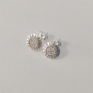 pandora sterling  gold pandora signature stud earrings