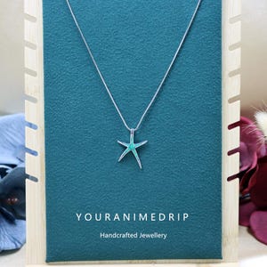 S925 Sterling Silver Blue Opal Starfish Necklace Sea Theme Necklace Starfish Jewelry October Birthstone Necklace Gemstone Necklace Sea Star