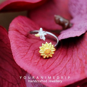 S925 Sterling Silver Sunflower Rotating Ring, Sunflower Ring