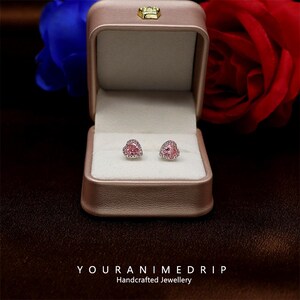 S925 Sterling Silver Peach Heart Yellow Diamond Earrings with Paved Heart Zirconia and Pink Diamonds for Women
