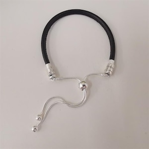 pandora sterling black leather sliding adjustable bracelet