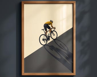 Minimalistyczny plakat ścienny z motywem kolarstwa – wydruk z rowerem szosowym, plakat z podjazdem kolarza, Tour de France, prezent dla kolarza, neutralna estetyka