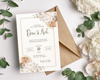 Wedding Invitation Template, Printable Wedding Invitation, Wedding Invitation, Floral Wedding Invitation