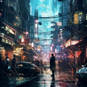 Cyberpunk Art Print Wall Art Decor, Impresión de arte digital, Neo-noir, Arte futurista