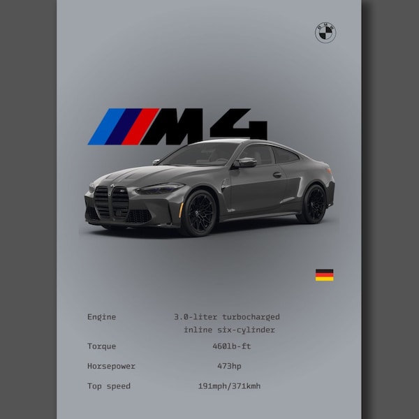 BMW M4 Car poster 2023 sportscar wall art car lovers car gift room decor BMW fans gift for boys office decor fast car BMW poster trendy cool