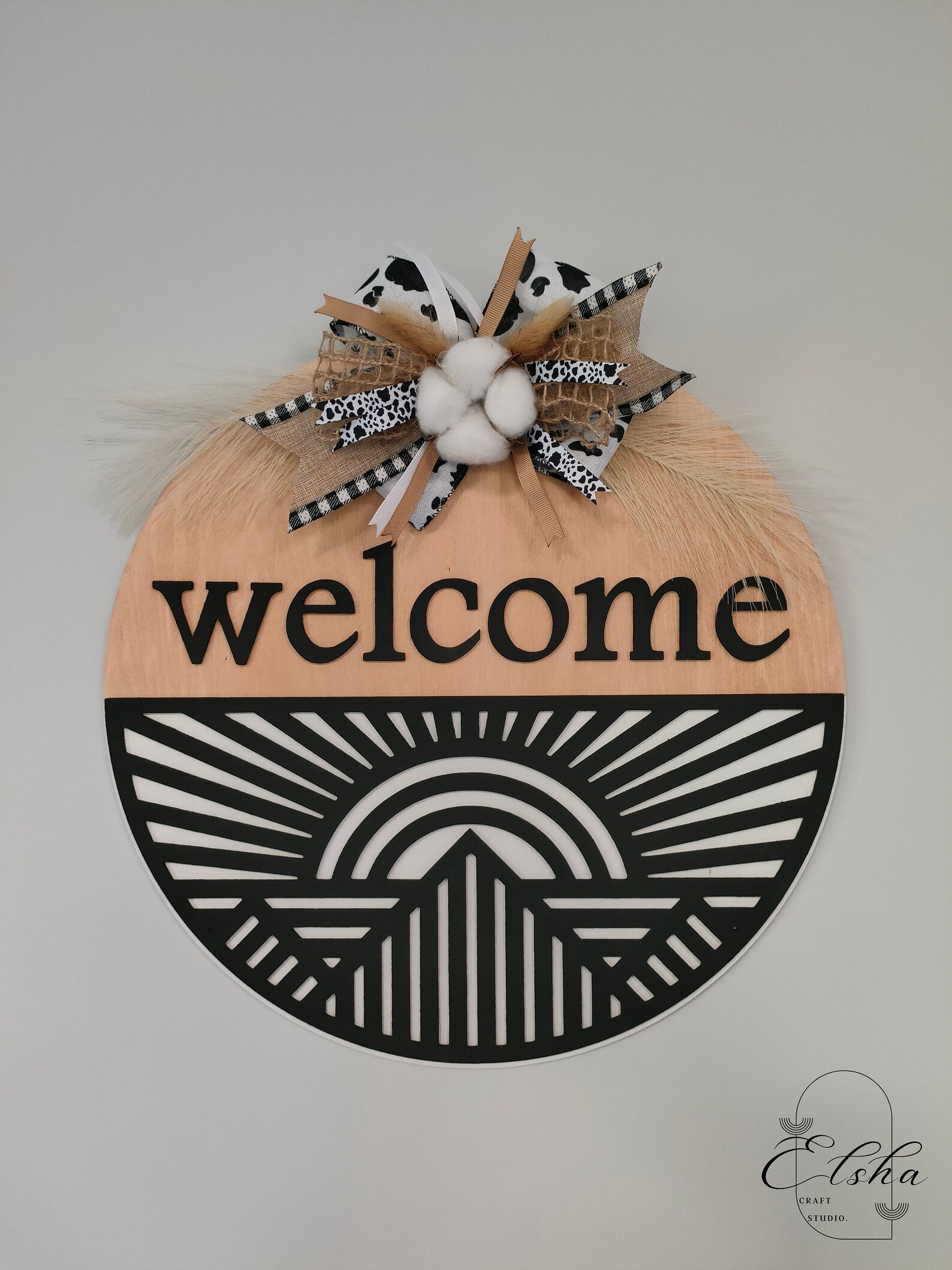 Wooden Boho Welcome Sign Round Wall Home Decor Geometric - Etsy