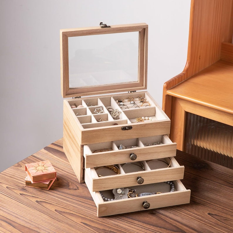 4 Layer Wooden Jewelry Box Organizer Earring Organizer Travel Jewelry