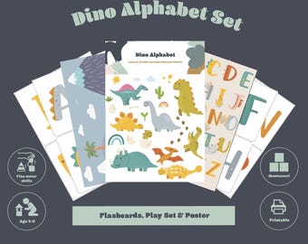 Dinosaur Alphabet Flashcards: Dino ABC Learning & Nursery Art (PDF)