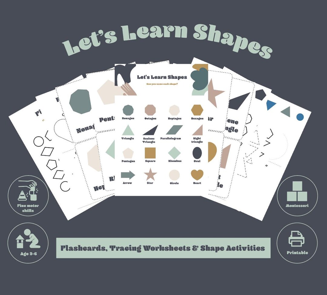 Let's Learn Shapes Printable Bundle - Flashcards, Tracing Worksheets ...