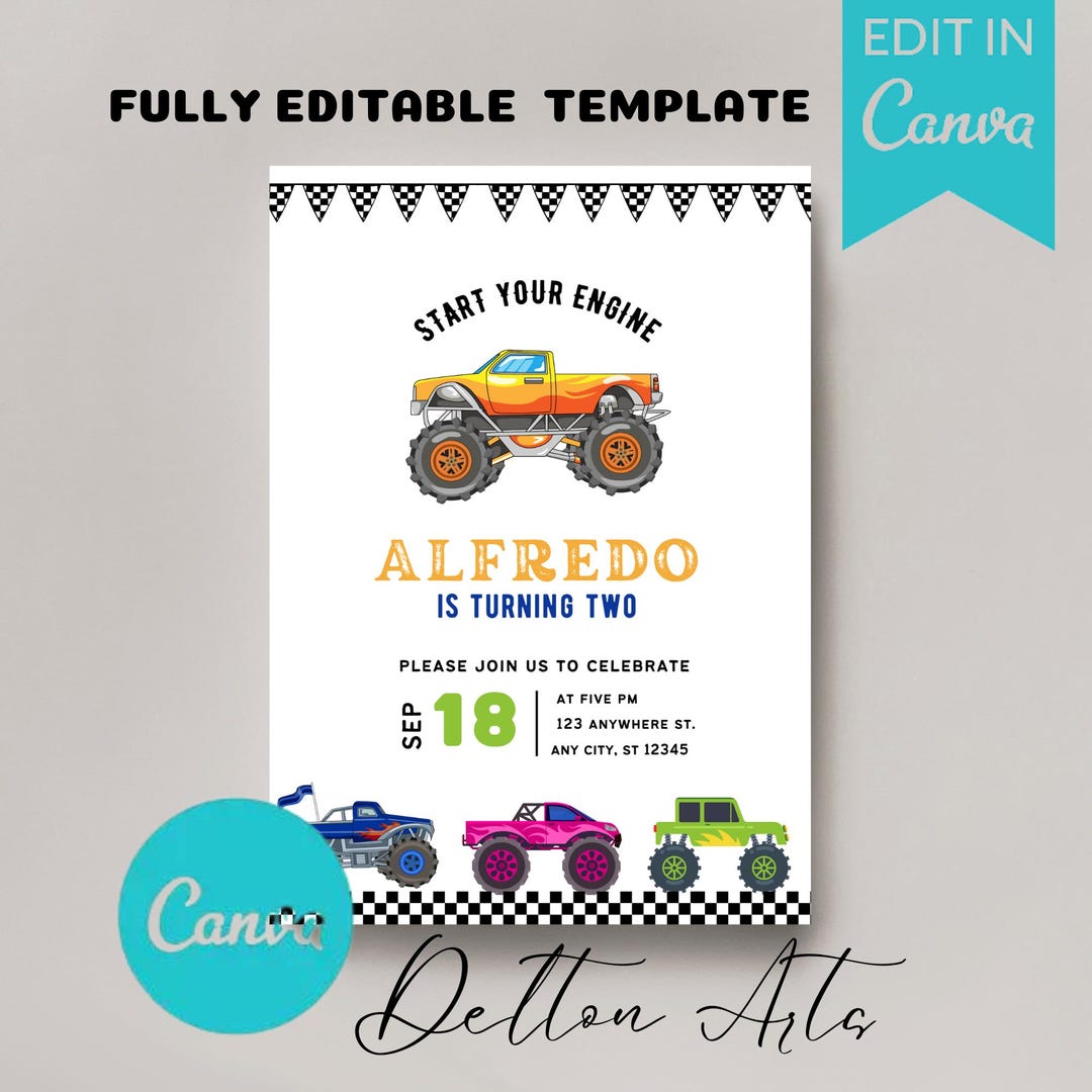 Editable Monster Jam Birthday Invitation Template, Printable Monster ...
