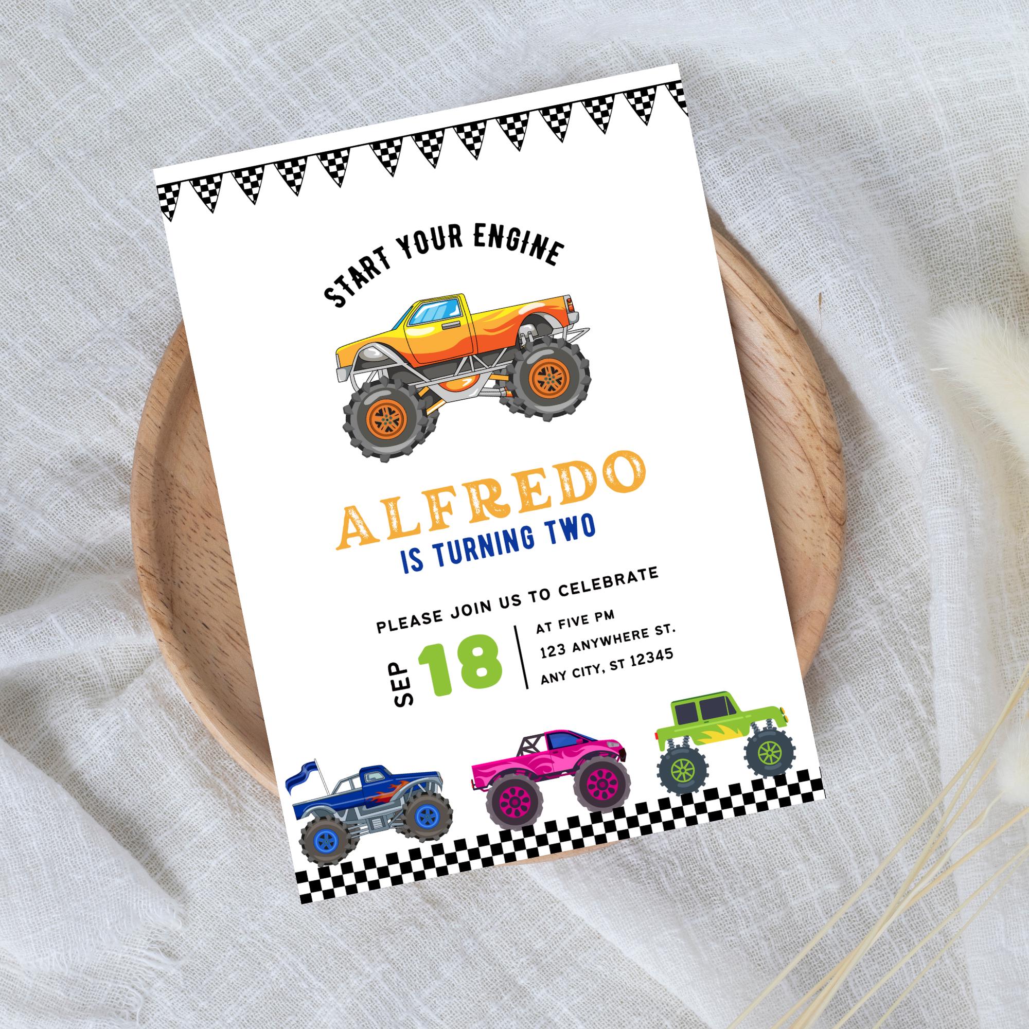 Editable Monster Jam Birthday Invitation Template, Printable Monster ...