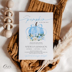 Little Pumpkin Baby Shower Invitation Template Blue Pumpkin Fall Baby Shower Invite Autumn Baby Shower Invitation Pumpkin Baby Shower Invite