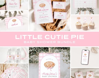 Cutie Pie Baby Shower Bundle Cutie Pie Baby Shower Invitation Fall Thanksgiving Baby Shower Little Cutie Baby Shower Autumn Baby Shower Pink