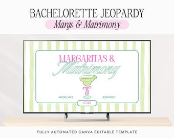Rosa Margs und Ehe Bachelorette Jeopardy Spielvorlage Margarita Bachelorette Spiel Bearbeitbar Junggesellenparty Braut Jeopardy Trivia