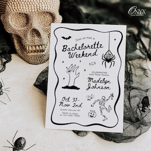 Halloween Bachelorette Party Invitation & Itinerary Template Bride or Die Bachelorette Invite Til Death Do Us Party Bachelorette Invitation