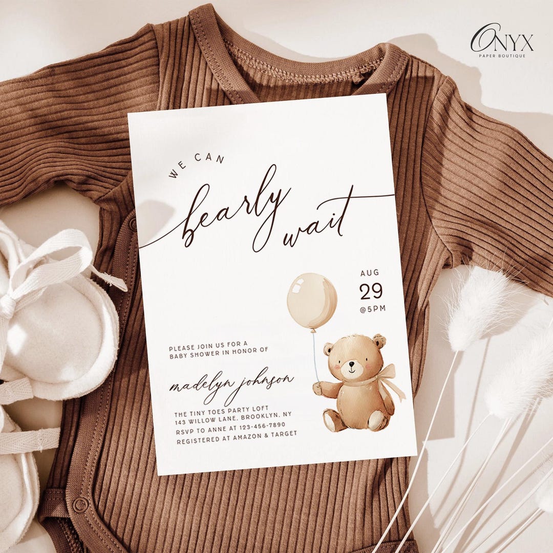 We Can Bearly Wait Baby Shower Invitation Gender Neutral Teddy Bear ...