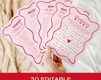Bachelorette Party Spiele Vorlage Wellig Rosa und Rot Braut Spiele Bundle Hen Party Spiele Lustige Brautparty Spiele Printable Bachelorette Spiele