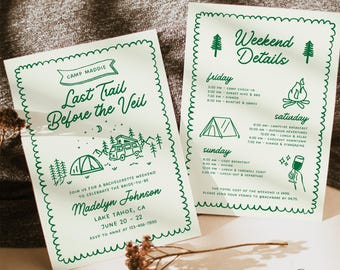 Camp Bachelorette Party Invitation and Itinerary Template Last Trail Before the Veil Mountain Bachelorette Weekend Girls Trip Itinerary