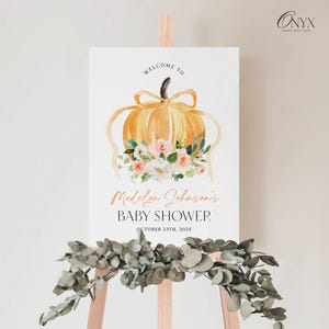 Little Pumpkin Baby Shower Welcome Sign Template Fall Baby Shower Sign Orange Pumpkin Baby Shower Welcome Poster Autumn Baby Shower Decor