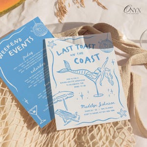 Last Toast on the Coast Bachelorette Party Invitation and Itinerary Template Coastal Beach Bachelorette Party Invitation Weekend Itinerary