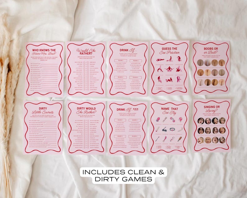 Bachelorette Party Games Template Wavy Pink and Red Bridal Games Bundle Hen Party Games Fun Bridal Shower Games Printable Bachelorette Games Bild 5