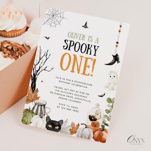 Spooky One Birthday Invitation Halloween First Birthday Invite Cute Ghost Birthday Party Spooky 1st Birthday Halloween Party Invitation