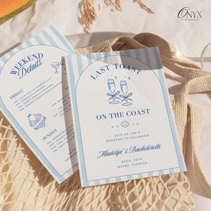 Last Toast on the Coast Bachelorette Party Invitation and Itinerary Template Coastal Beach Bachelorette Party Invitation Weekend Itinerary