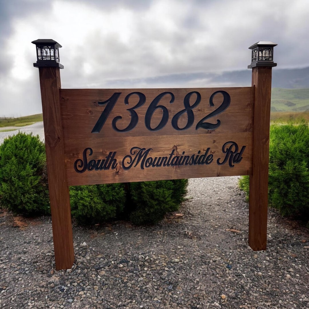 Large Personalized Pine Wood Address Sign With Solar Lights | Farm ...