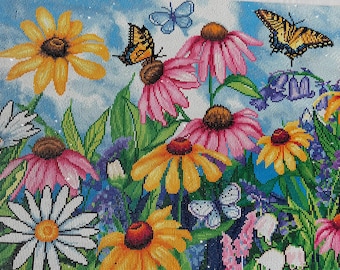 Diamond Painting Finished | Colorful Wildflower Butterfly Art | Diamond Painting Wall Art | Unframed | DAC Diamond Art | Butterfly Decor