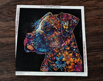 Diamond Painting Finished | Colorful Boxer Stained Glass Art | Diamond Painting Wall Art | Unframed | DAC Diamond Art | Boxer Dog Art