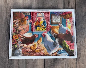 Diamond Painting Finished | Colorful Chicken Art | Diamond Painting Wall Art | Unframed | DAC Diamond Art | Chicken Coop Art