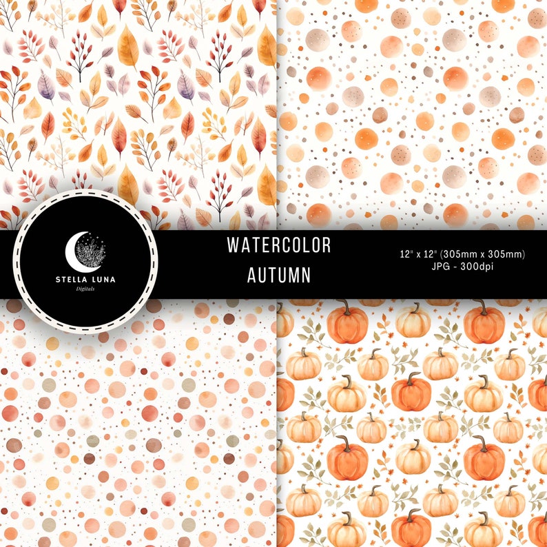 Watercolor Autumn Fall Printable Paper, Harvest, Thanksgiving, Leaves ...
