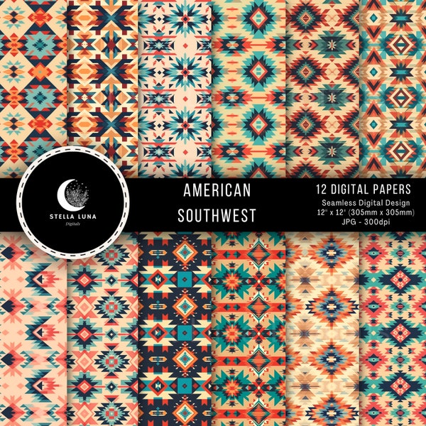 Southwest Seamless Pattern, Southwestern, Digital Paper, Printable, Scrapbook Paper, Boho, American Southwest, Instant Download