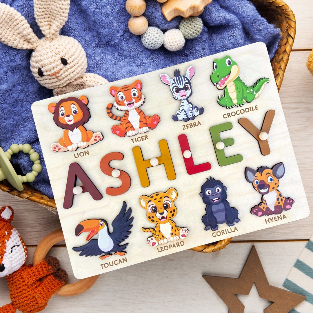 Personalized Name Puzzle With Animals Best Baby Gift Wooden Toys Gift