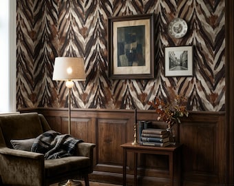 Tapete mit abstraktem Tierdruck | Erdiges Braun Zebrastreifen Wandbild | Boho Safari Abnehmbares Dekor