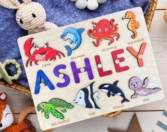 Personalized Name Puzzle with Animals - Best Baby Gift | Wooden Toys | Gift for Kids | Wooden Name Puzzle for Toddlers | First Birthday Gift