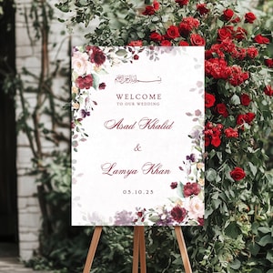 Floral Nikkah Welcome Sign, Islamic Nikkah Sign Template, Nikkah Wedding Sign, Custom Nikkah Sign Board, Muslim Wedding Nikkah Poster Canva
