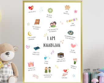 Personalized Islamic Affirmations Print, Kids Islamic Print, Muslim Kid Printable, Islamic Nursery, I Am Poster, Affirmations for Muslim Kid