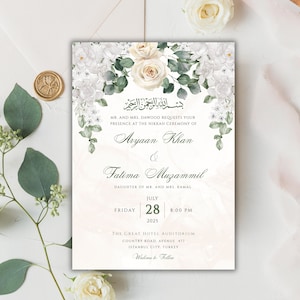 Nikkah-uitnodigingsjabloon, islamitische huwelijksuitnodiging groene bloemen, moslimhuwelijksuitnodiging, Nikkah invite digitaal, Instant Download