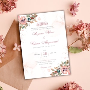 Boho Floral Nikkah-uitnodiging, islamitische bruiloft uitnodigingssjabloon, Nikkah-uitnodigingskaart digitaal, terracotta Nikkah-uitnodiging, direct downloaden