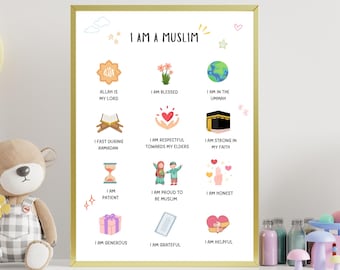 Islamic Affirmations Print, Kids Islamic Print, Muslim Kid Printable, Islamic Nursery, I Am Poster, Positive Affirmations for Muslim Kids