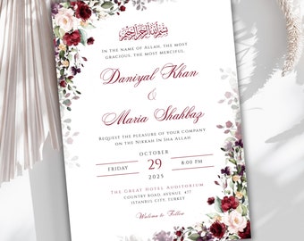 Luxury Floral Nikkah Invitation Template, Digital Muslim Wedding Invite, Nikkah Invitation Digital, Floral Walima Invite, Instant Download
