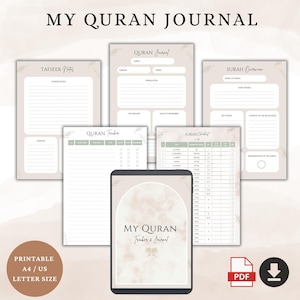 Digital Quran Journal, Quran Tracker PDF, Quran Study Planner, Quran Workbook, Quran Journaling, Quran Journal Kit, Ramadan Muslim Planner