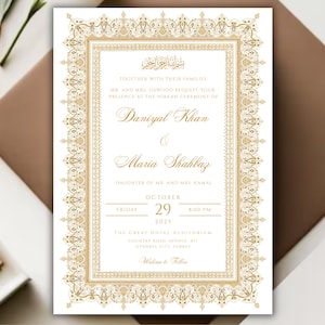 Nikkah uitnodiging wit en goud, digitale moslim bruiloft uitnodiging, islamitische gouden bruiloft uitnodiging, Nikkah uitnodiging sjabloon, Instant Download
