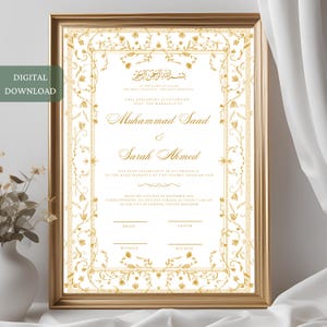Gold Islamic Nikkah Contract, Floral Nikkah Certificate Template, Digital Muslim Nikkah Contract, Islamic Wedding Contract, Nikkah Nama
