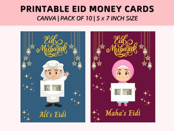 Eid Money Card, 10 different designs, Editable Eid Money Envelope, Digital Eid Money Holder, Eid Gift for Kids, Islamic Eidi Card, DIY Canva