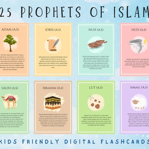 Os Profetas no Islã Flashcards, 25 Profetas no Islã Flashcards PDF, Histórias de Profetas Islâmicos para Crianças, Cartões Infantis dos Profetas do Alcorão
