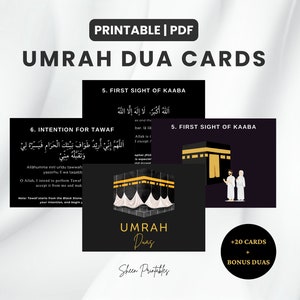 Cartes Omra Dua, cartes imprimables Omra Duas noires, cartes mémoire Omra Dua, Duas islamiques pour la Omra, PDF Omra Dua, Omra Moubarak cadeau numérique