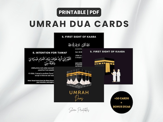 Deen Cards Umrah Dua Cards - Libro Guida Tascabile Con 32 Pagine, Cordino, Traslitterazione E Carta Premium 400 G/m²