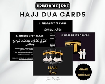 Hajj Dua Cards, Black Hajj Duas Printable Cards, Hajj Dua Flashcards, Hajj Duas PDF, Islamic Hajj Dua Cards, Duas for Hajj and Umrah Digital